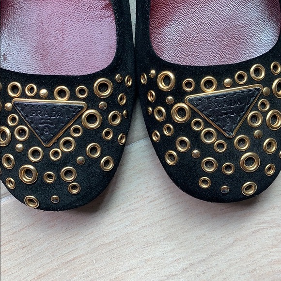Prada ballet flats slip shoes gold studs grommets - Picture 3 of 4